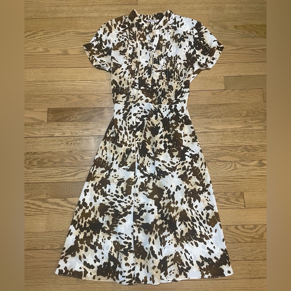 Nanette Lepore High Neck Button Down Pleated Cowhide Print Dress - Sz 4
